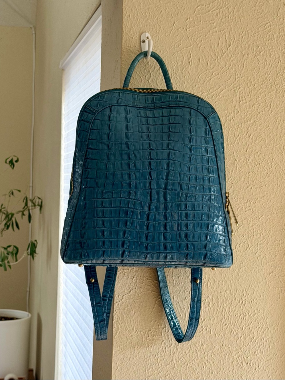 Brahmin Croc-Embossed Blue Leather Backpack